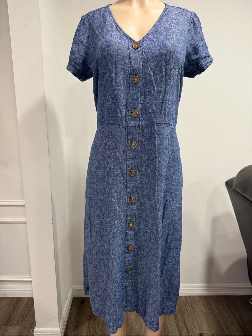Old Navy Chambray Button-Front Midi Dress in Blue - Picture 1 of 4